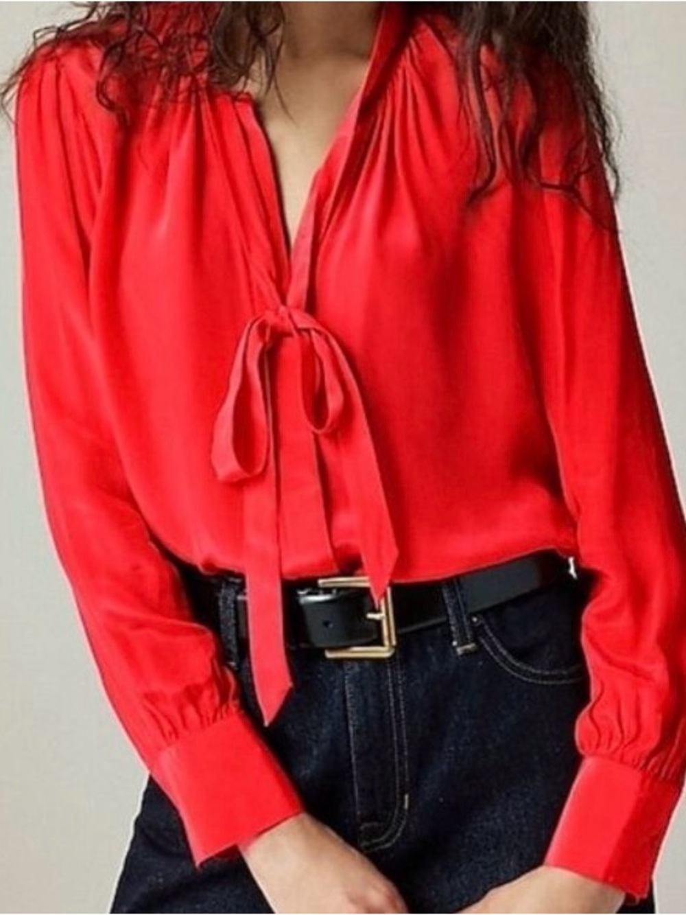 J. Crew Red Tie-Neck Long Sleeve Blouse
